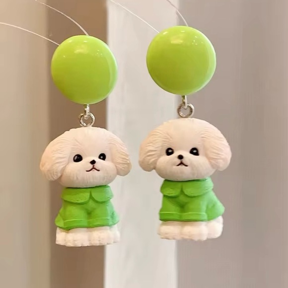 Pair of Playful Cute Cartoon Puppy Dog Resin Earrings - Picture 1 of 3